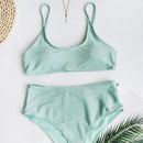 Sexy Sequin Bikini Shiny Solid Pink Push Up High Waist Bikini Set Female High Cut Bathing Suit Halter Top Swimwear Beachwear - M & M Global