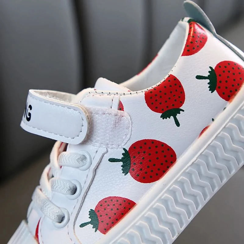 Hot sale pineapple strawberry spring and autumn new soft bottom girls children students casual non-slip PU leather sports shoes - M & M Global