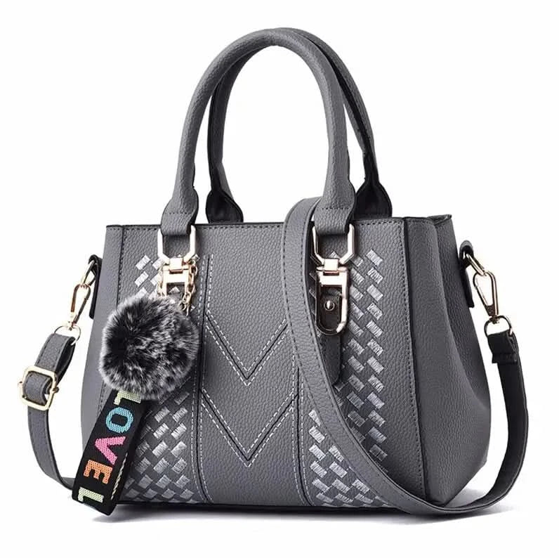 Embroidery Messenger Bags Women Leather Handbags Bags for Women Sac a Main Ladies hair ball Hand Bag - M & M Global