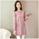 Solid Long Sweater Women Clothing 2025 New Korean Pocket Knit Sweater Dress Casual Warm Loose O neck Long sleeve Ladies Pullover