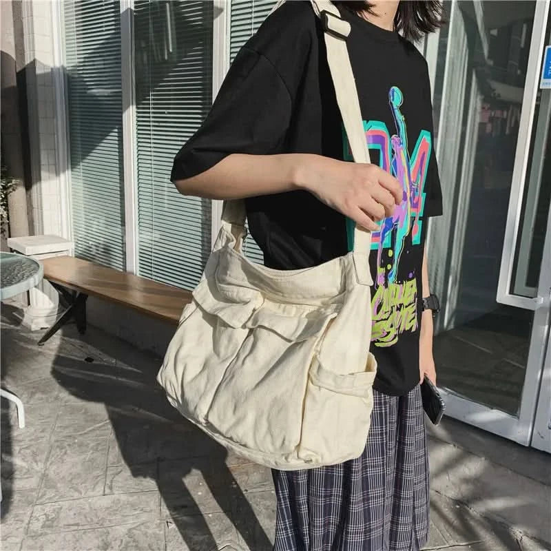 Women Vintage Handbag Canvas Teenager Shoulder Tote Bags Messenger Bags Ladies Casual Handbag Crossbody Purse - M & M Global