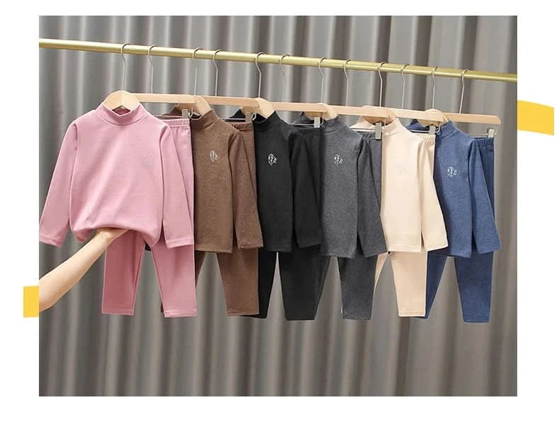 Autumn Winter Thermal Underwear Suit Girls Clothing Sets Boys Pajama Sets Baby No Trace Warm Sleepwear Candy Colors Kids Clothes - M & M Global