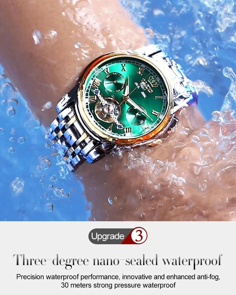 OLEVS Men's Watches Automatic Mechanical Business Wristwatch Waterproof Stainless Steel Strap Watch for Man Skeleton Calendar - M & M Global