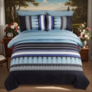 Blue and black striped bedding set with geometric patterns on a bed in a room with a scenic wall mural.
7-piece microfiber bedding set

All-season bed comforter

Soft brushed microfiber bedding

Luxury quilt set for queen bed

Fade-resistant bedding set

Machine washable comforter set

Elegant bedroom decor

Gift bedding set for women

Hypoallergenic bedding