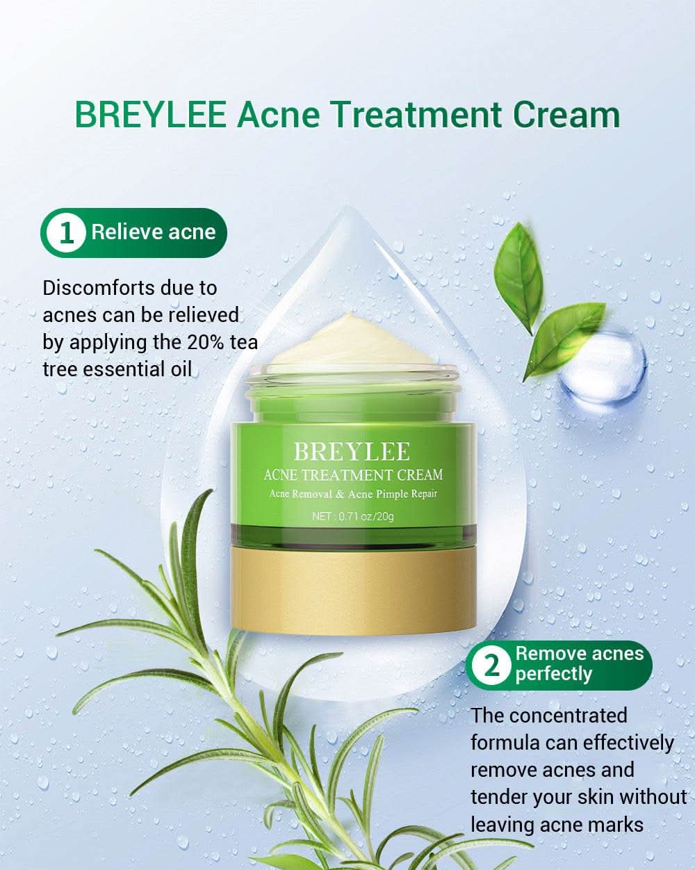 BREYLEE Acne Treatment Set 4pcs Facial Cleanser Toner Serum Cream Skin care - M & M Global