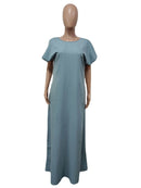 CM.YAYA Vintage Women Fashion Batwing Short Sleeve Denim V-back Loose Slim Maxi Long Dress 2023 High Street Vestido Jean Dresses - M & M Global