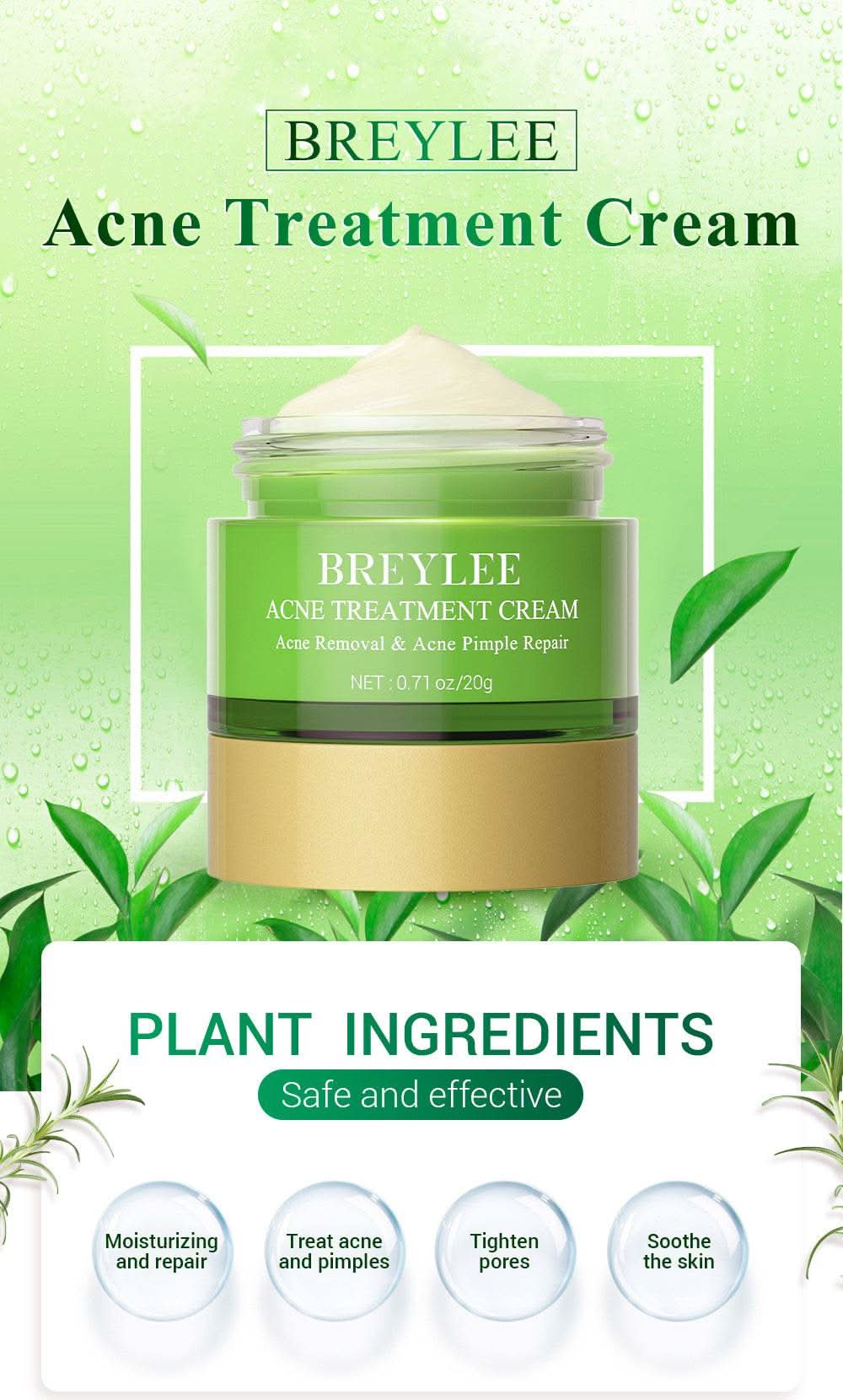 BREYLEE Acne Treatment Set 4pcs Facial Cleanser Toner Serum Cream Skin care - M & M Global