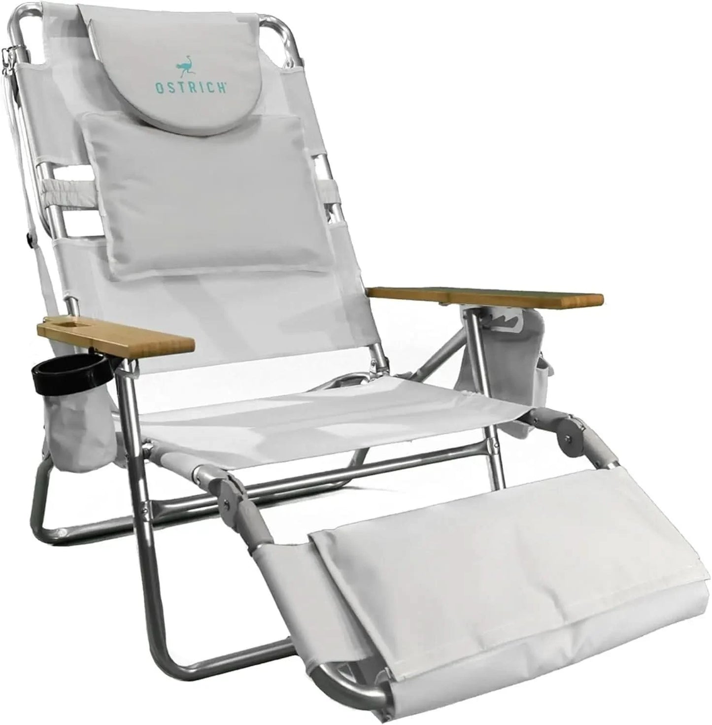 Ostrich Deluxe 3N1 Padded Beach Chair w/ Face Cushion & Arm Holes, Teal - Lightweight Folding Recliner w/ Adjustable Backrest