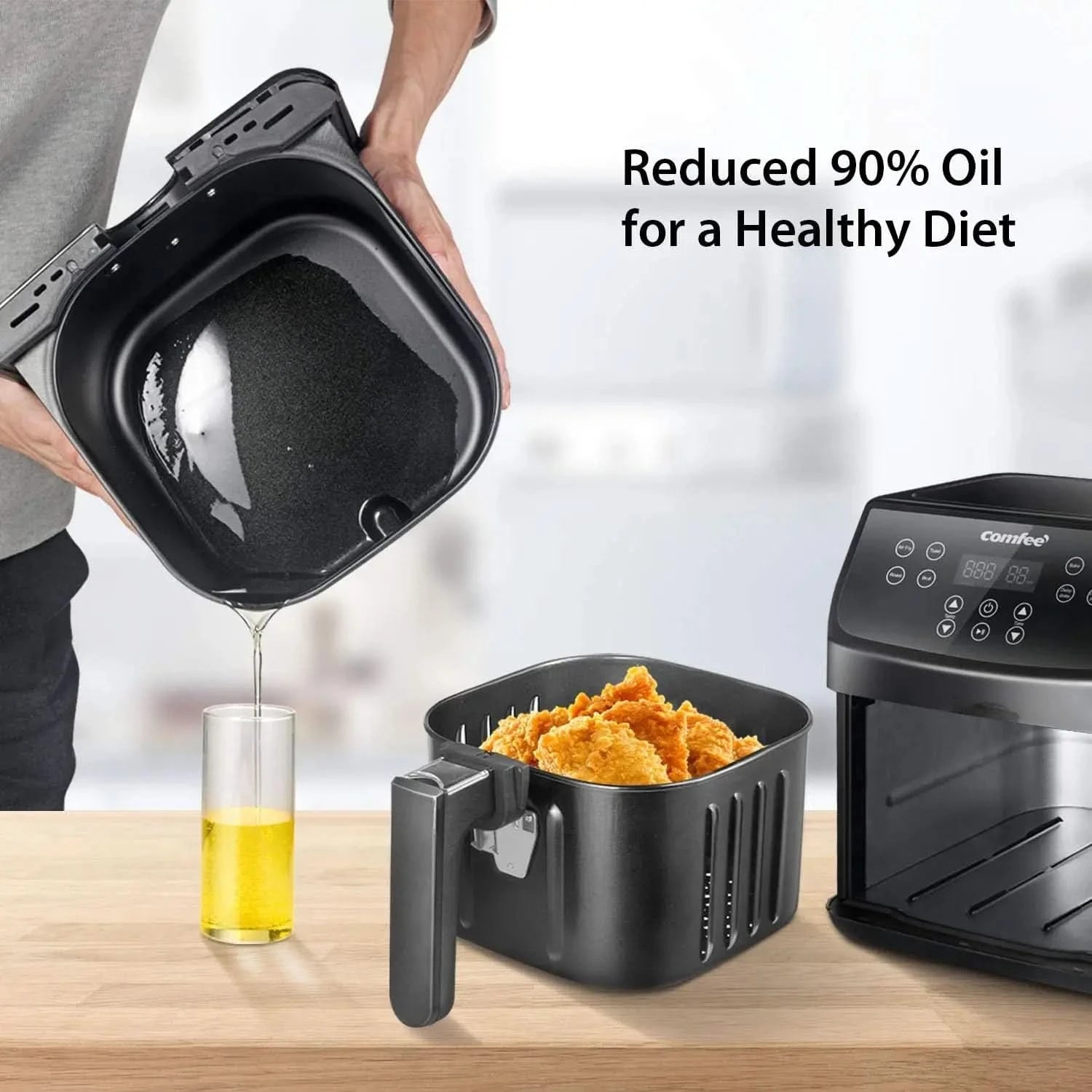 5.8Qt Digital Air Fryer, Toaster Oven & Oilless Cooker, 1700W with 8 Preset Functions, LED Touchscreen, Shake Reminder, Non-stic - M & M Global