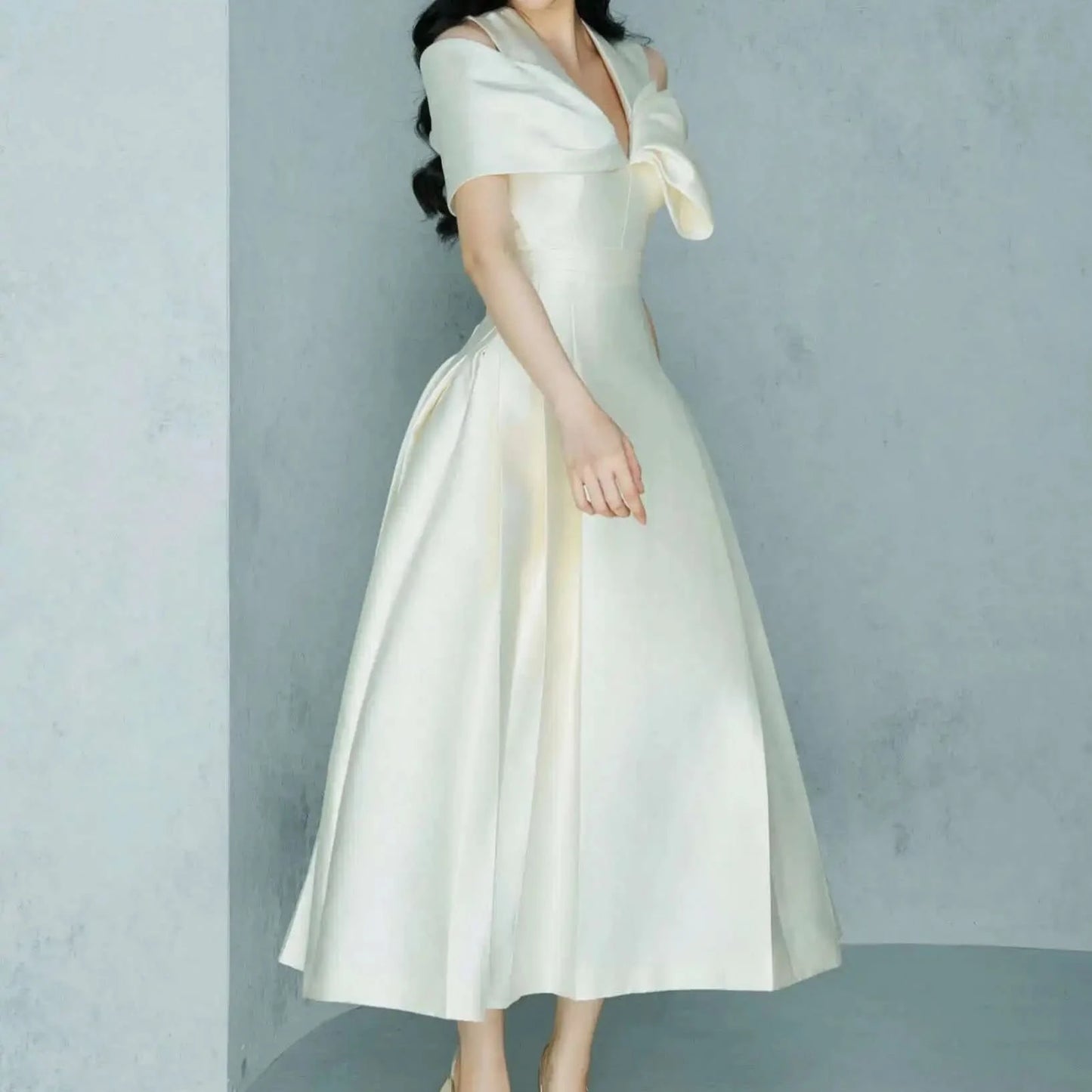 UCXQ Elegant Long Dress Fairy Style V-neck Hollow Waist 3D Bow Pocket Fashion Party Dresses For Women 2025 Spring Summer 23A9338 - M & M Global