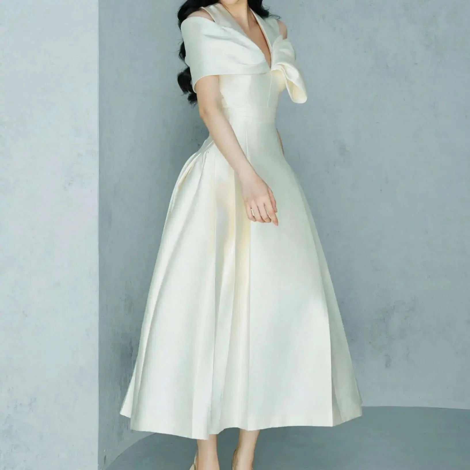 UCXQ Elegant Long Dress Fairy Style V-neck Hollow Waist 3D Bow Pocket Fashion Party Dresses For Women 2025 Spring Summer 23A9338 - M & M Global