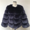 DEAT Fashion Orange Imitation Fox Fur Grass Coat Women's Round Neck Plush Thick Jacket Winter New 7A1578
