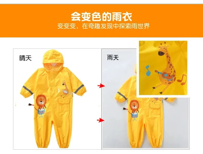 Children Rainwear And Rain Pants Sets Kids Boys Girls Waterproof Jumpsuit Hooded One-Piece Cartoon Dinosaur Waterproof Baby Suit - M & M Global