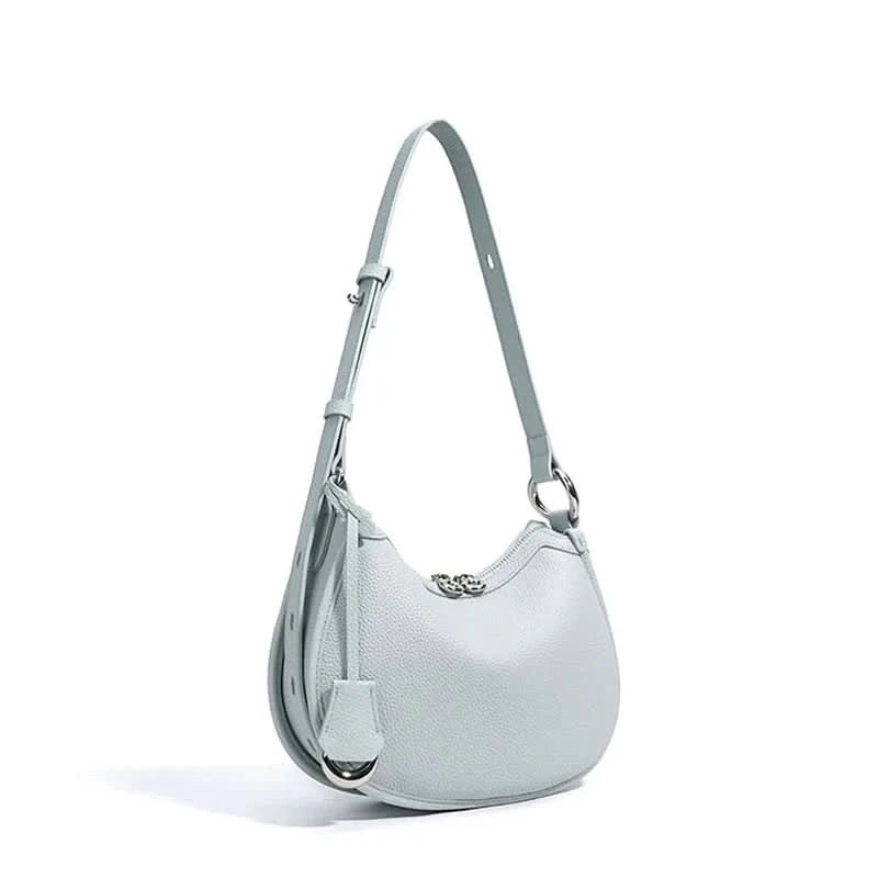 Top layer cowhide underarm shoulder bag 2025 new niche design minimalist blue fashionable soft leather saddle bag - M & M Global