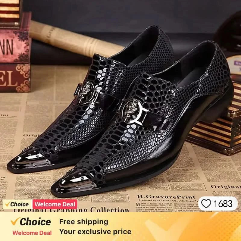 Luxury men's Oxford shoes, fashionable pointed purple brown men's formal shoes, snake skin printed handmade party shoes for men - M & M Global