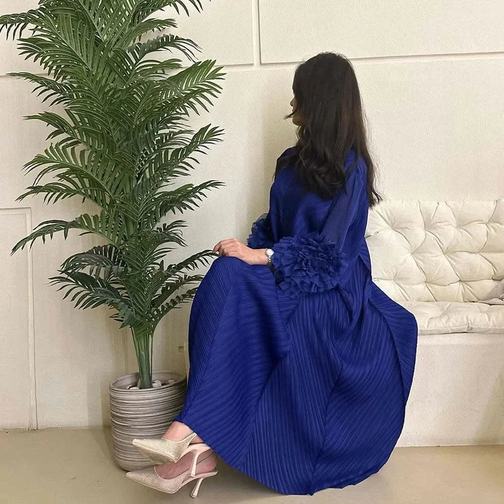 ANLAN Miyake Pleated Maxi Long Dress Mesh Petal Sleeve Half Turtleneck Formal Dresses for Women 2024 New Hot Sales 6KK9927 - M & M Global