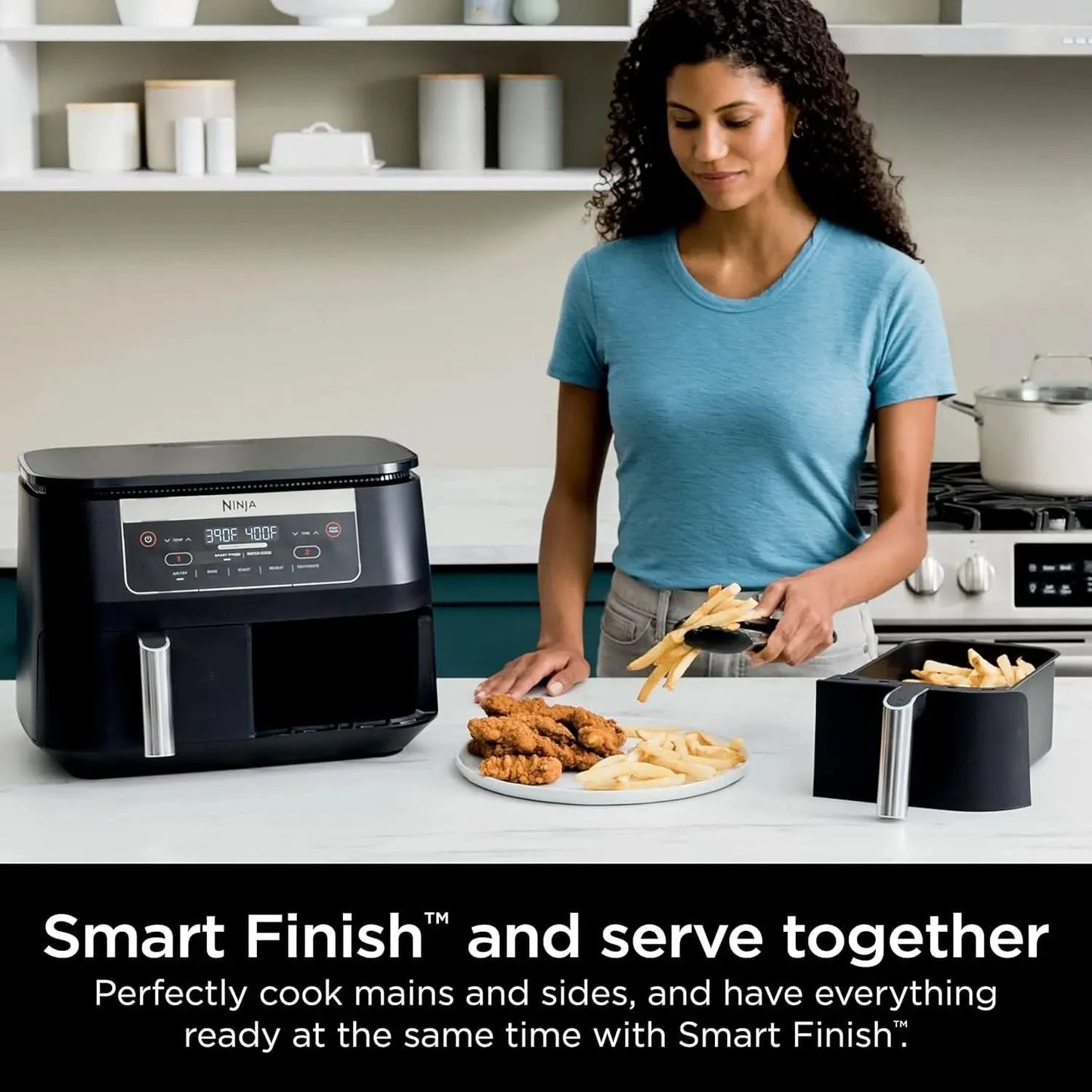 DZ090 Foodi 6 Quart 5-in-1 DualZone 2-Basket Air Fryer with 2 Independent Frying Baskets, Match Cook & Smart Finish to Roast, Ba - M & M Global