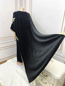 Ramadan Luxury Muslim Fashion Bat Sleeve Moroccan Turkiye Dubai Dress Middle East Arab Dress Sequins Golden Velvet Long Dress - M & M Global