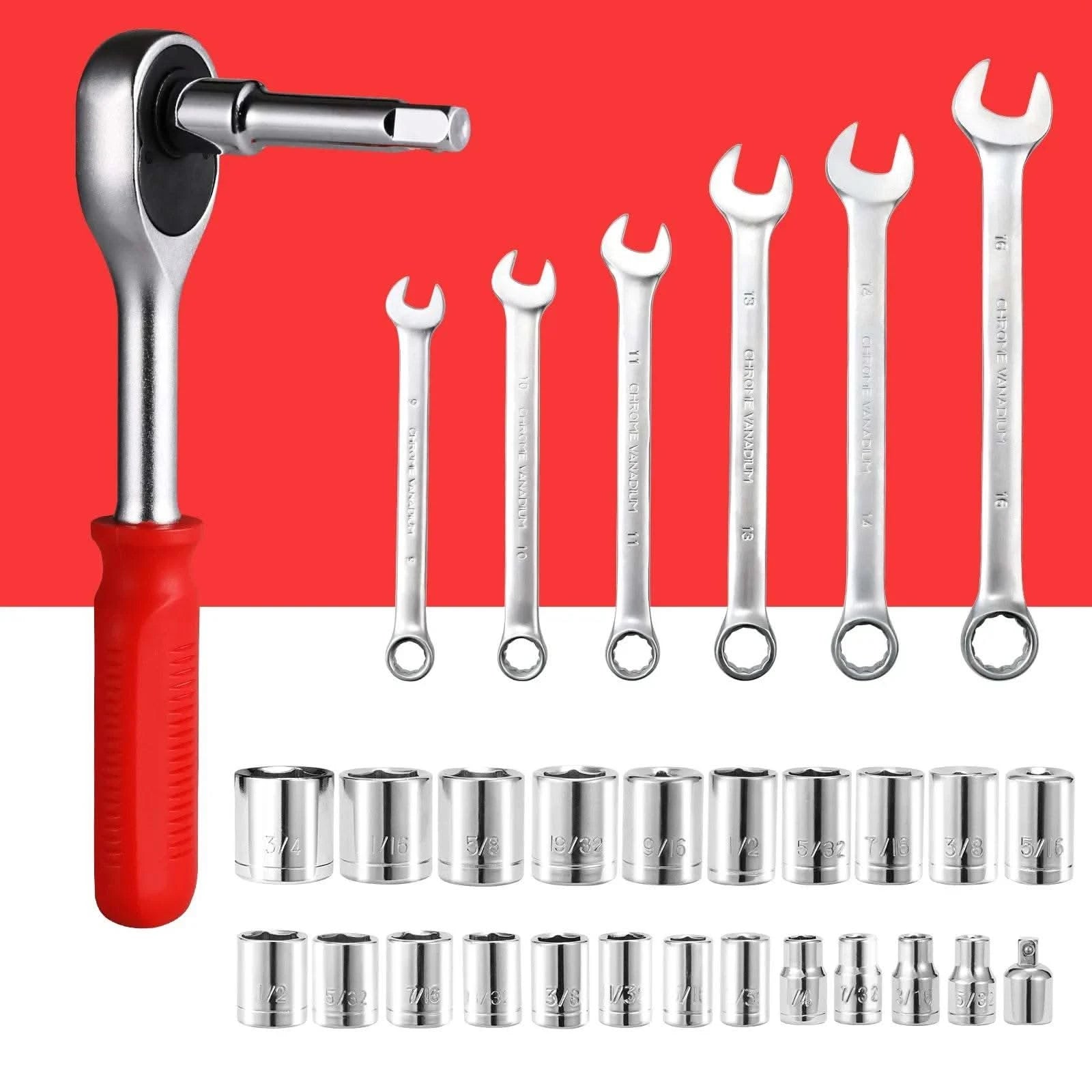 198 Piece Socket Wrench Auto Repair Tool Combination Package Mixed Tool Set Hand Tool Kit with Plastic Toolbox Storage Case - M & M Global