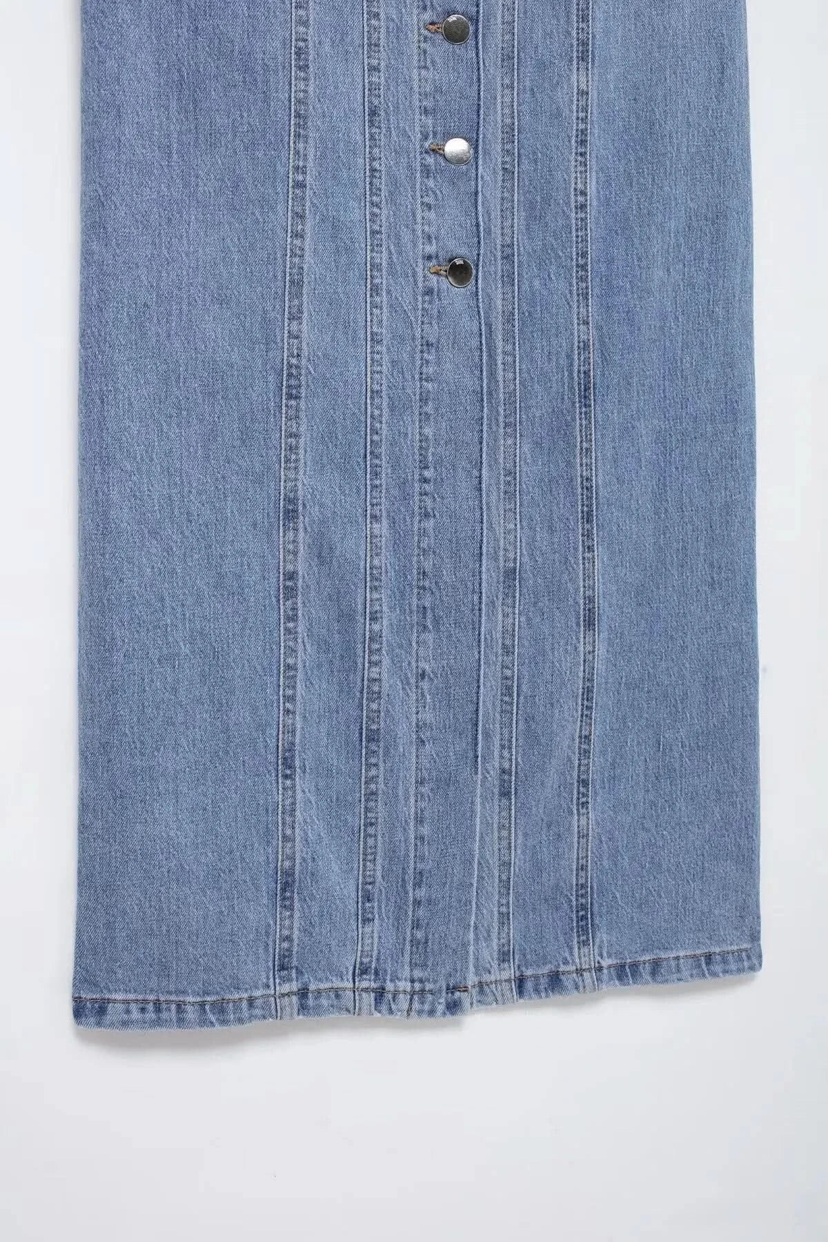 TRAFSHE Summer Ladies Zipper Denim Dress Women Elegant Spaghetti Strap Sexy O-Neck Vintage Casual Female Sling Mid-Long Dress ﻿ - M & M Global