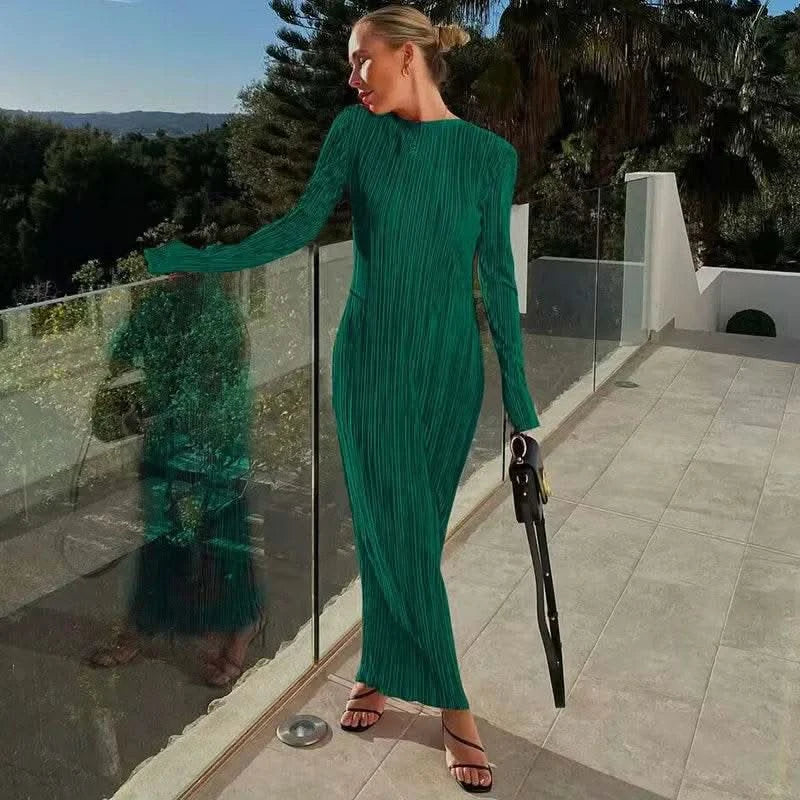Dulzura Women 2024 Spring Autumn Fashion Long Sleeve Streetwear Bodycon Black Long Dress Wholesale Items For Business - M & M Global