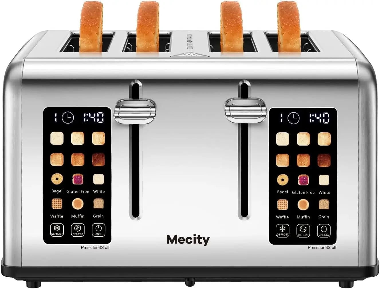 4 Slice Toaster with Touch Screen Control, 4 Wide Slots, Stainless Steel Smart Bread Toaster for Bagels, Muffins, Waffles, Dual - M & M Global