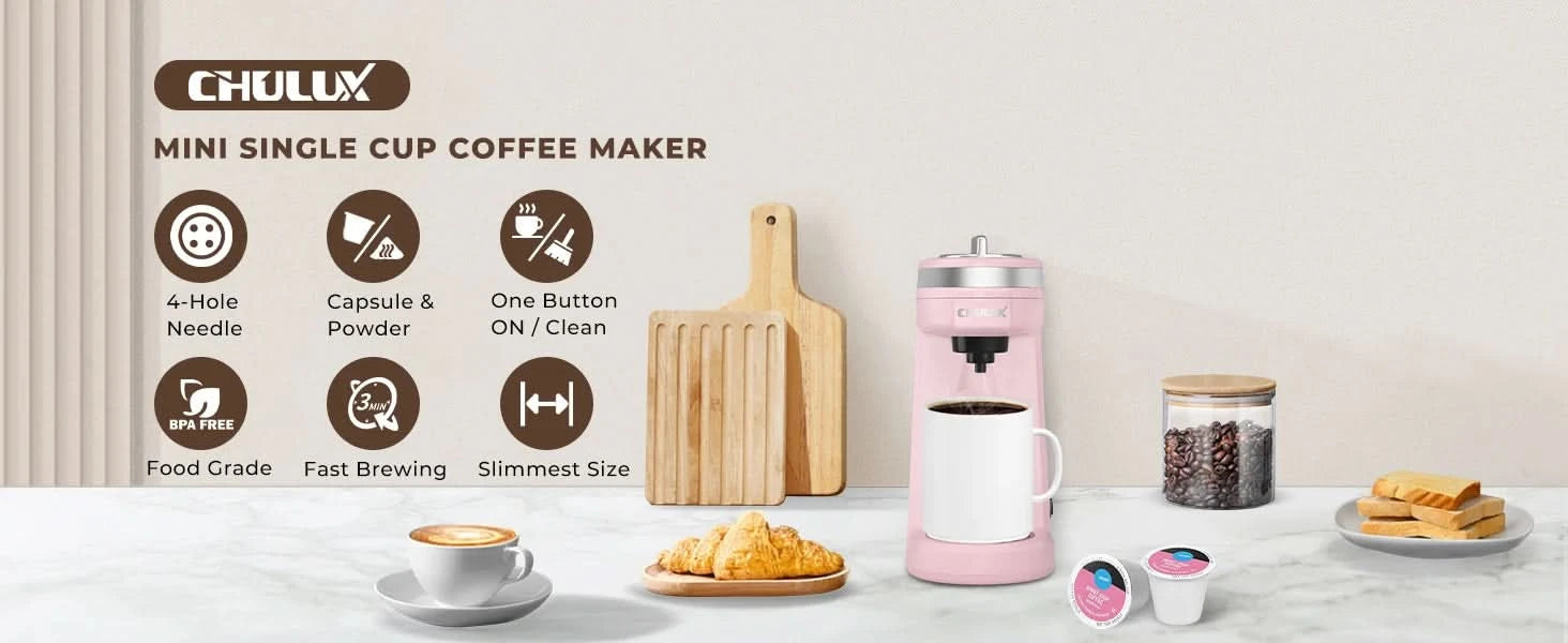 Mini Coffee Maker for K Capsule, Single Serve Coffee Maker for One Cup Americano, Lightweight Pod Coffee Machine, Dusty Rose - M & M Global
