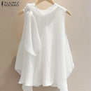 ZANZEA Women T-Shirts Summer Tops 2025 Solid Sleeveless Tees Fashion Asymmetrical Tunic Casual Loose Scarf O Neck Pullovers