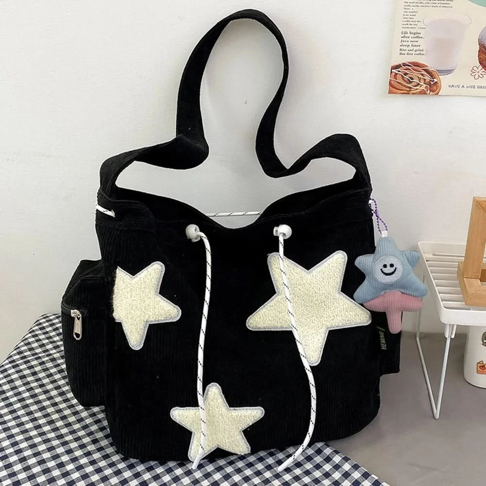 Women Star Pattern Corduroy Crossbody Bag Casual Tote Lady Fashion Large Capacity Shoulder Bag Girl Travel Messenger Bag Handbag - M & M Global
