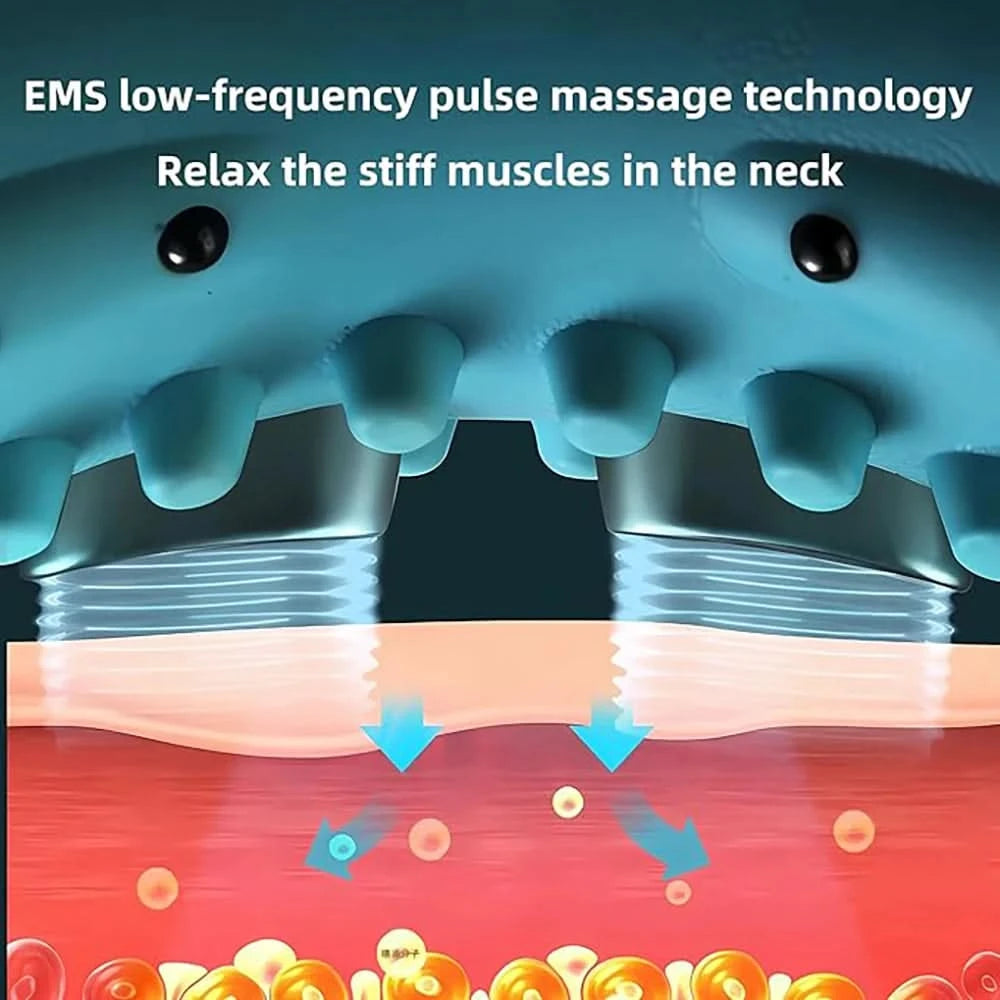 Portable EMS Neck Massager With Heat Low-Frequency Pulse Neck Cervical Spine Traction Relaxer Massage Pillow With Remote Control - M & M Global