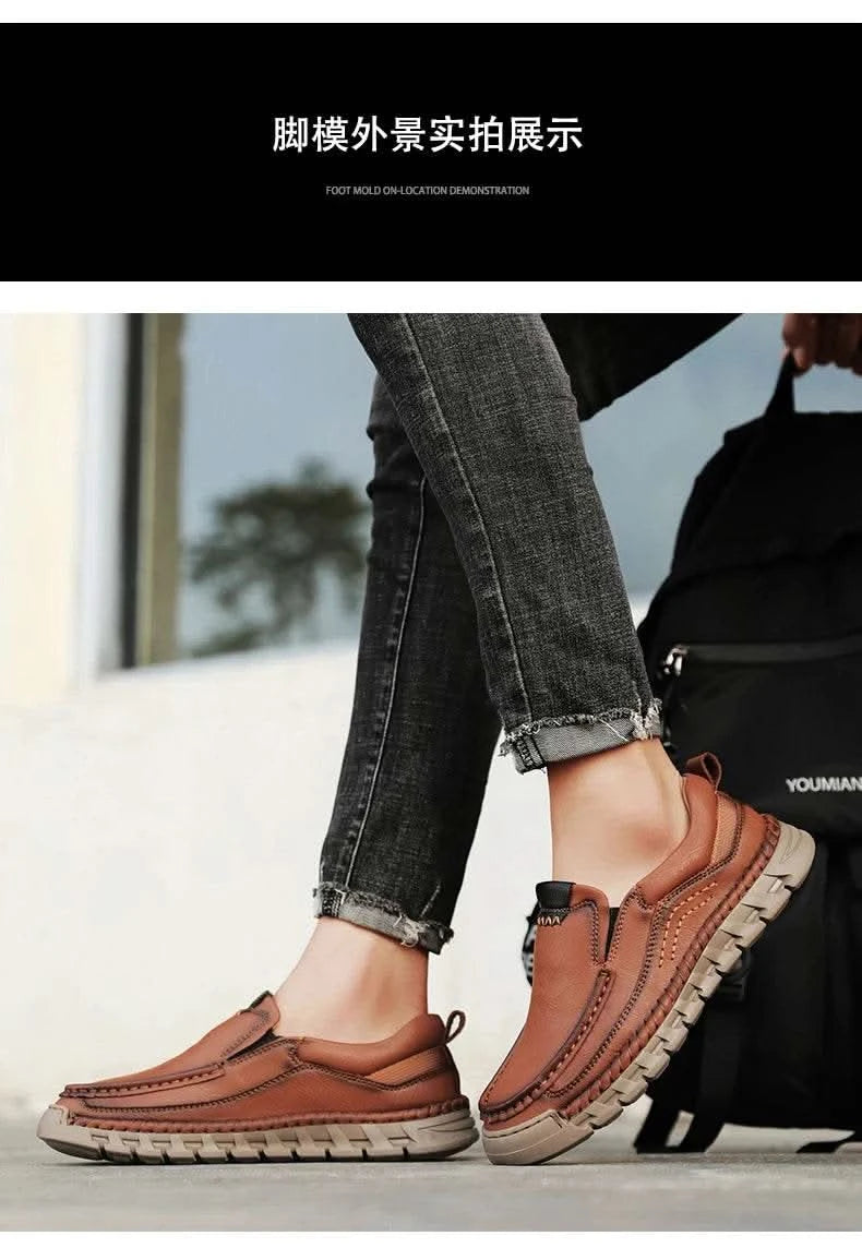 2024 Retro Loafer Genuine Split Leather Classic Shoes Sewing Comfortable Men Casual Slip-on Club Party Shoe Spring Summer - M & M Global