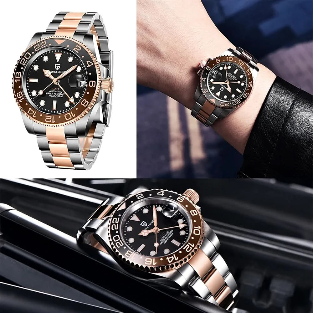PAGANI DESIGN PD-1662 Luxury GMT Men Mechanical Wristwatch Sapphire Glass Stainless Steel 100M Waterproof Automatic Watches - M & M Global