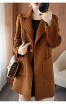 Plus Size Women's Long Sleeve Woolen Coat Pure Color Slim Fit Midi Length Spring New Style Compact Size Versatile Quality Pol...
