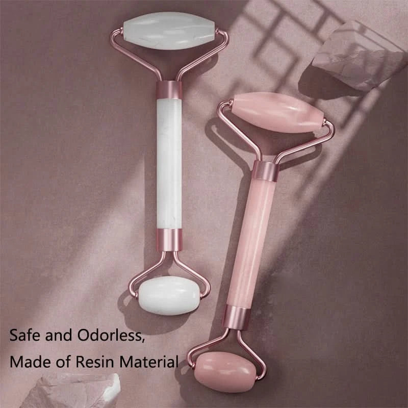 Face And Neck Massager Roller and Guasha Board Resin Non-rose Crystal Jade Roller Beauty Double-ended Massage Skincare Tools - M & M Global