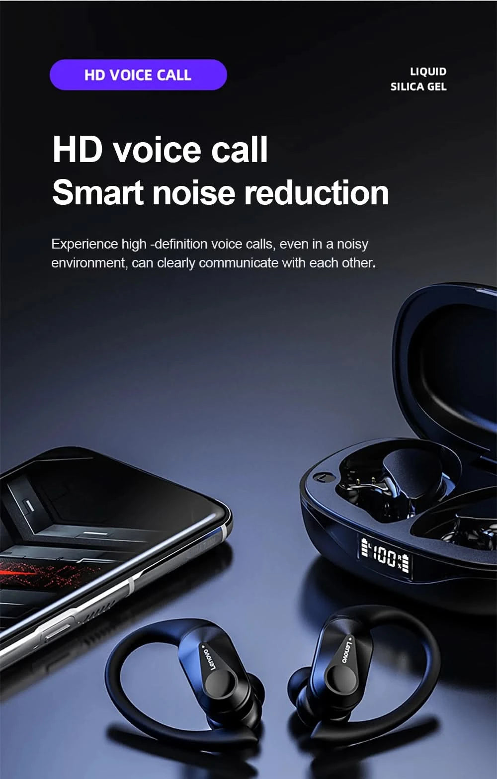 Lenovo LP75 Sports Wireless Earphones with Mics,Button Control, LED Power Display,Hifi Stereo Sound Bluetooth 5.3 TWS Headphones - M & M Global
