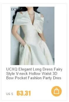 UCXQ Elegant Long Dress Fairy Style Stand Up Collar Lantern Sleeves Splicing Waist Fashion Dresses Women 2025 Spring Autumn 1351 - M & M Global