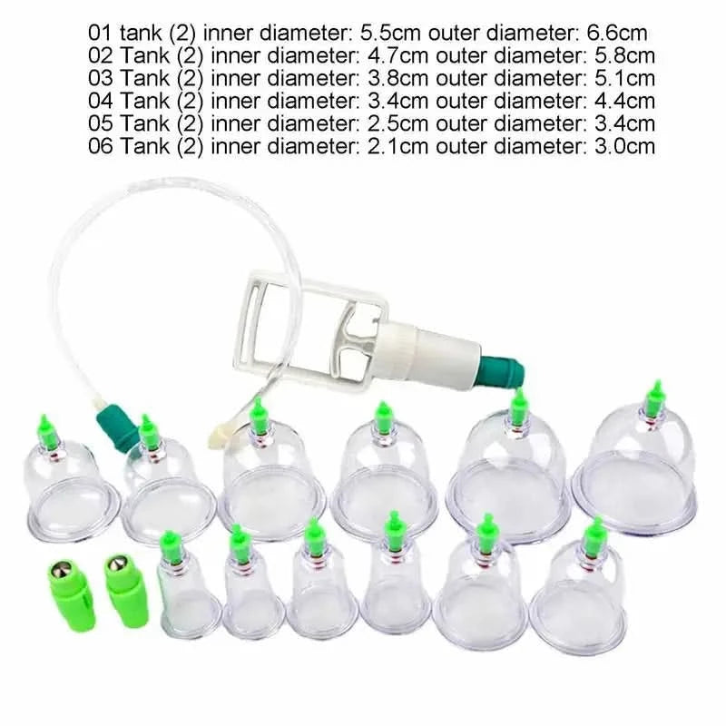 Family Full Body Neck Back Massage Helper Silicone Cellulite Massager Vacuum Cans 12 Cupping Cup Set Chinese Health Care Tool - M & M Global
