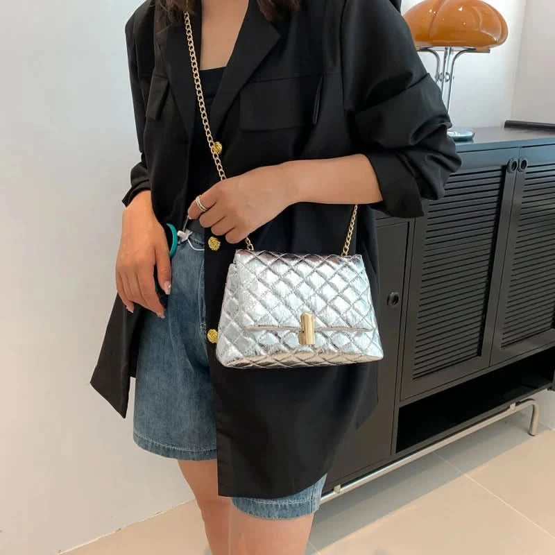 Luxury Laser Design Chevron Quilted Shoulder Bag  Women's High Quality Embroidered Thread PU Leather Crossbody Messenger Bag - M & M Global