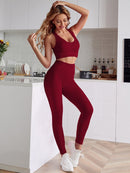 2 Pieces Women's Tracksuit Seamless Yoga Set Workout Sportswear Gym High Waist Leggings Fitness Sports Suits