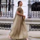 ANLAN Miyake Pleated Maxi Long Dress Mesh Petal Sleeve Half Turtleneck Formal Dresses for Women 2024 New Hot Sales 6KK9927 - M & M Global