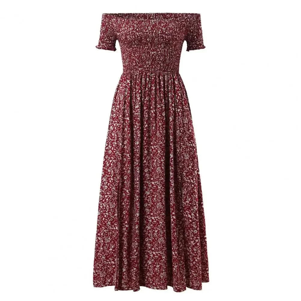 Plus Size Maxi Dress Elastic Chest Wrapped Fine Sewing Long Dress Bohemia Style Off Shoulder Long Dress - M & M Global