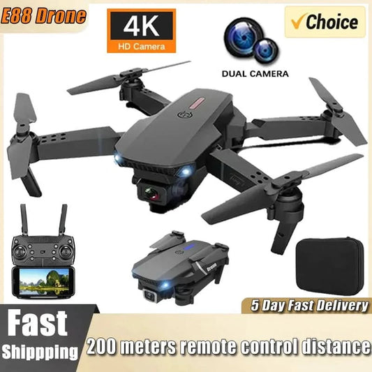 Professional Drone E88 4K Wide-Angle HD 1080P Camera WiFi FPV Height Hold Foldable RC Drone Quadrotor Helicopter Children's Toys - M & M Global
