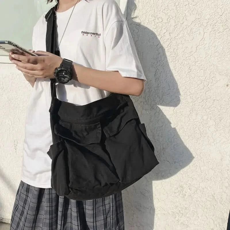 Women Messenger Bag Laege School Computer Shoulder Handbag Black Student Handbag Zipper Casua Canvas Bags - M & M Global