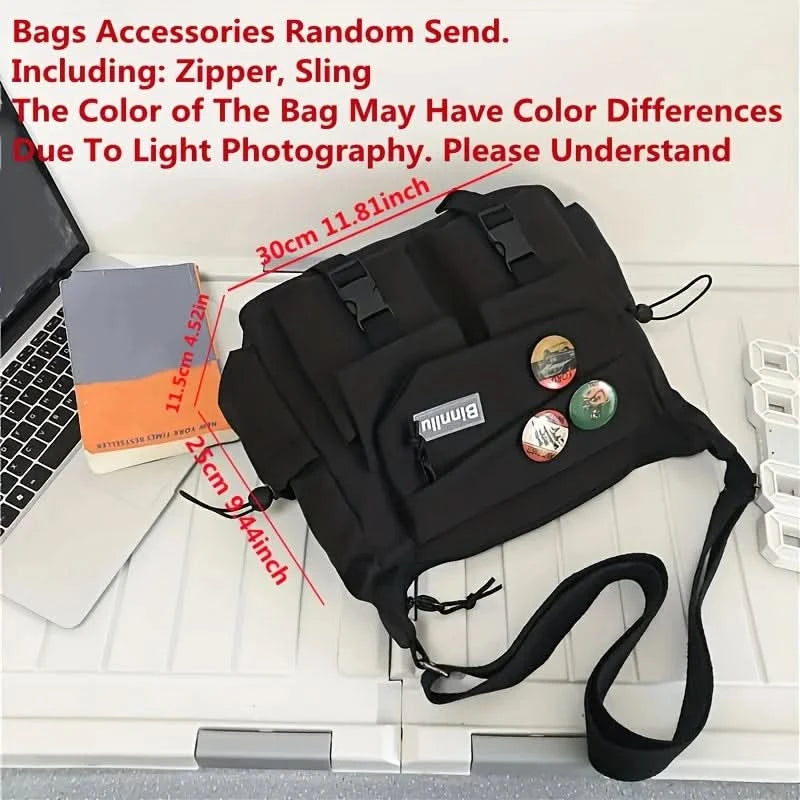 Nylon Messenger Bag Men Shoulder Bag Trendy Men's Messenger Bag, Student School Bag, Solid Color Crossbody Bags for Men Handbag - M & M Global