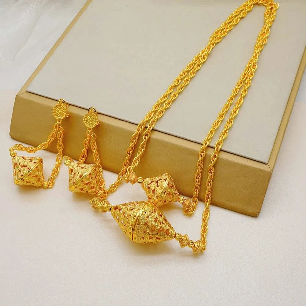 Dubai Jewelry Set Elegant Necklace Earrings Wedding Party Bridal Women's 2024 Gold Color Jewelry Set Luxury - M & M Global