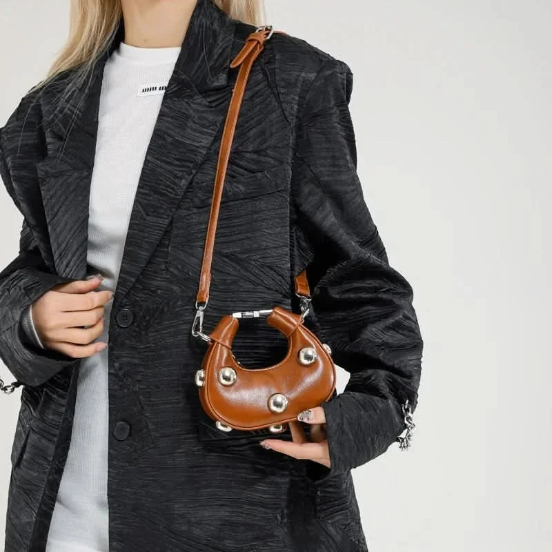 Retro Versatile Ladies Mini Handbag Women Big Rivet Personality Luxury Designer Crossbody Bags for Women Streetwear Shoulder Bag - M & M Global