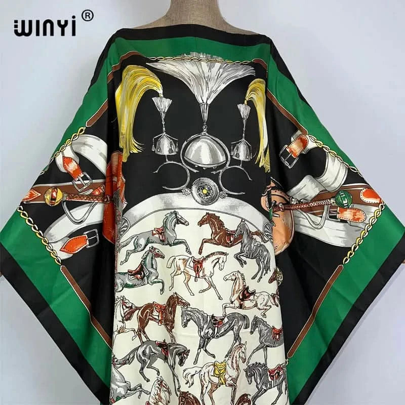WINYI 2023 new Africa Fashion boho Popular printed twill Kaftan Maxi dress Summer Beach Bohemian Caftan long dress for lady - M & M Global