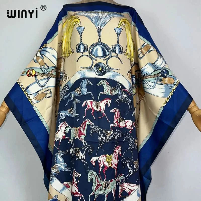 WINYI 2023 new Africa Fashion boho Popular printed twill Kaftan Maxi dress Summer Beach Bohemian Caftan long dress for lady - M & M Global