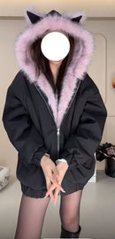 Y2K pilot double-sided jacket American hip-hop fashion antler street retro fur jacket men and women loose bulk jacket