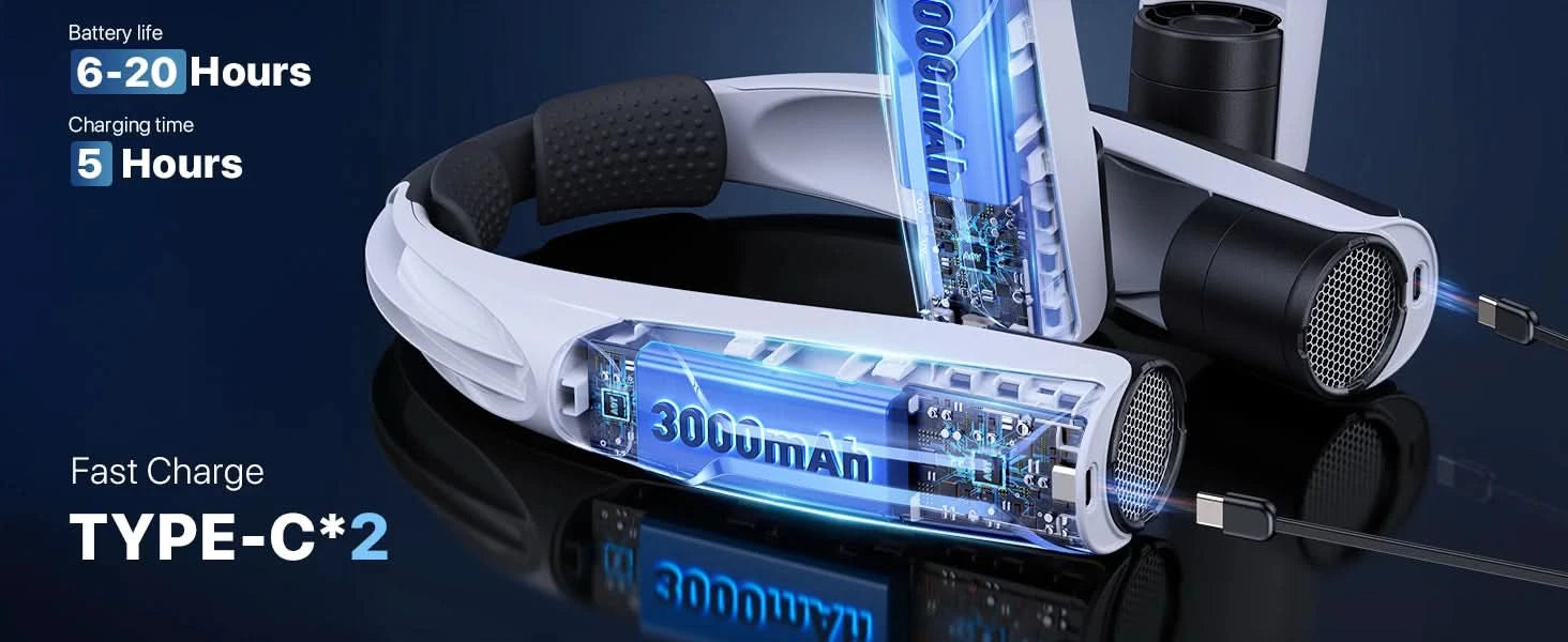 Portable Hands-Free Neck Fan 6000mAh Battery USB-C Rechargeable Ultra-Quiet 4 Adjustable Speeds Perfect for Office Outdoor Trave - M & M Global